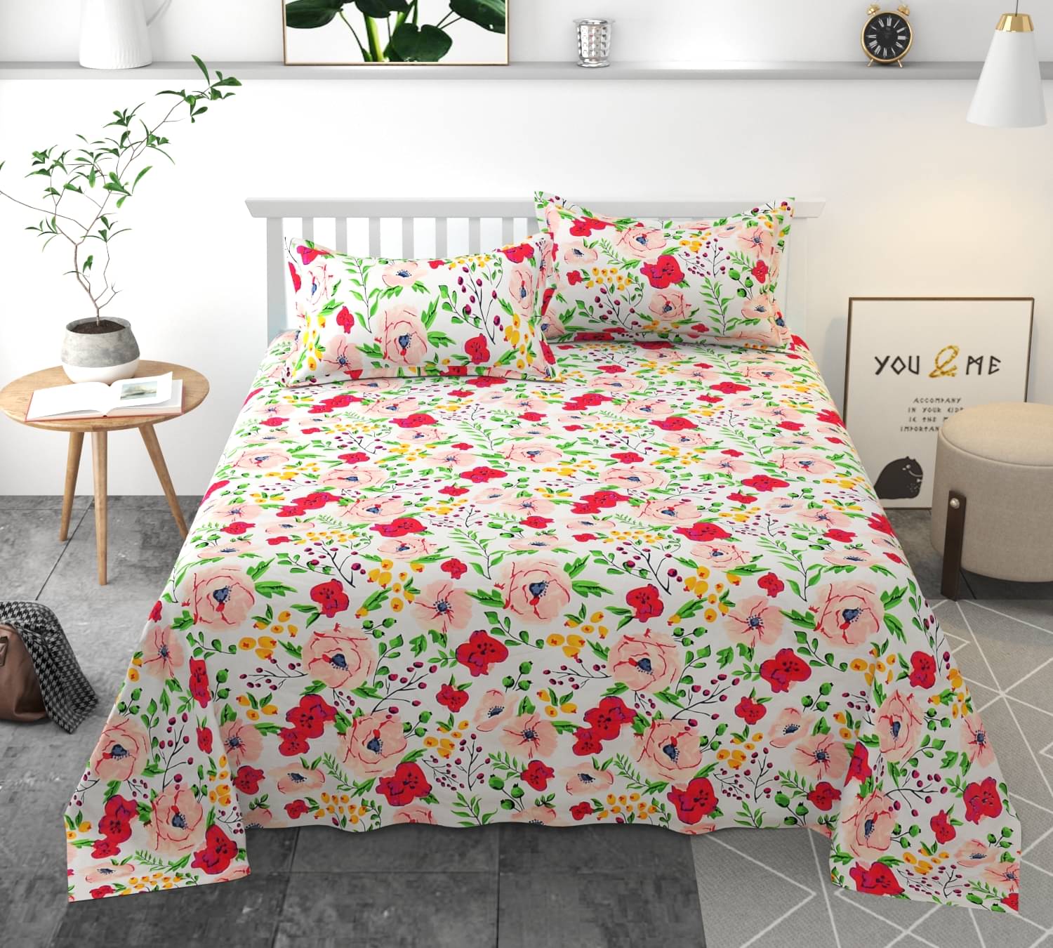     			Homefab India Microfibre Double Bedsheet ( White )