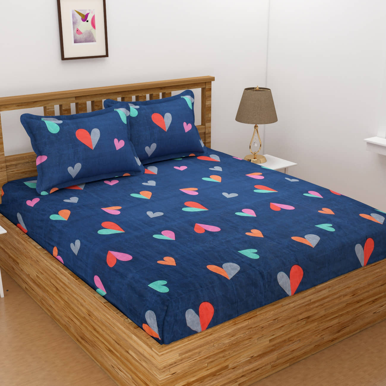 Homefab India Microfibre Double Bedsheet ( Dark Blue )