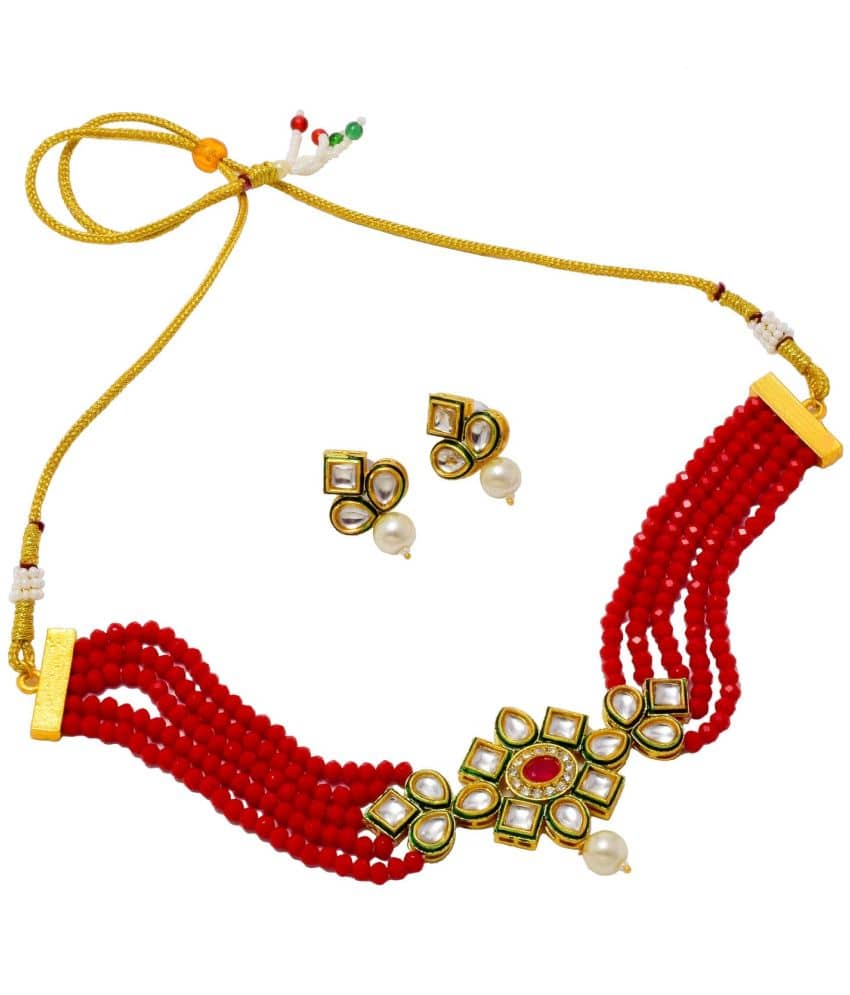 Jewar Mandi Brass Maroon Designer Necklaces Set Choker