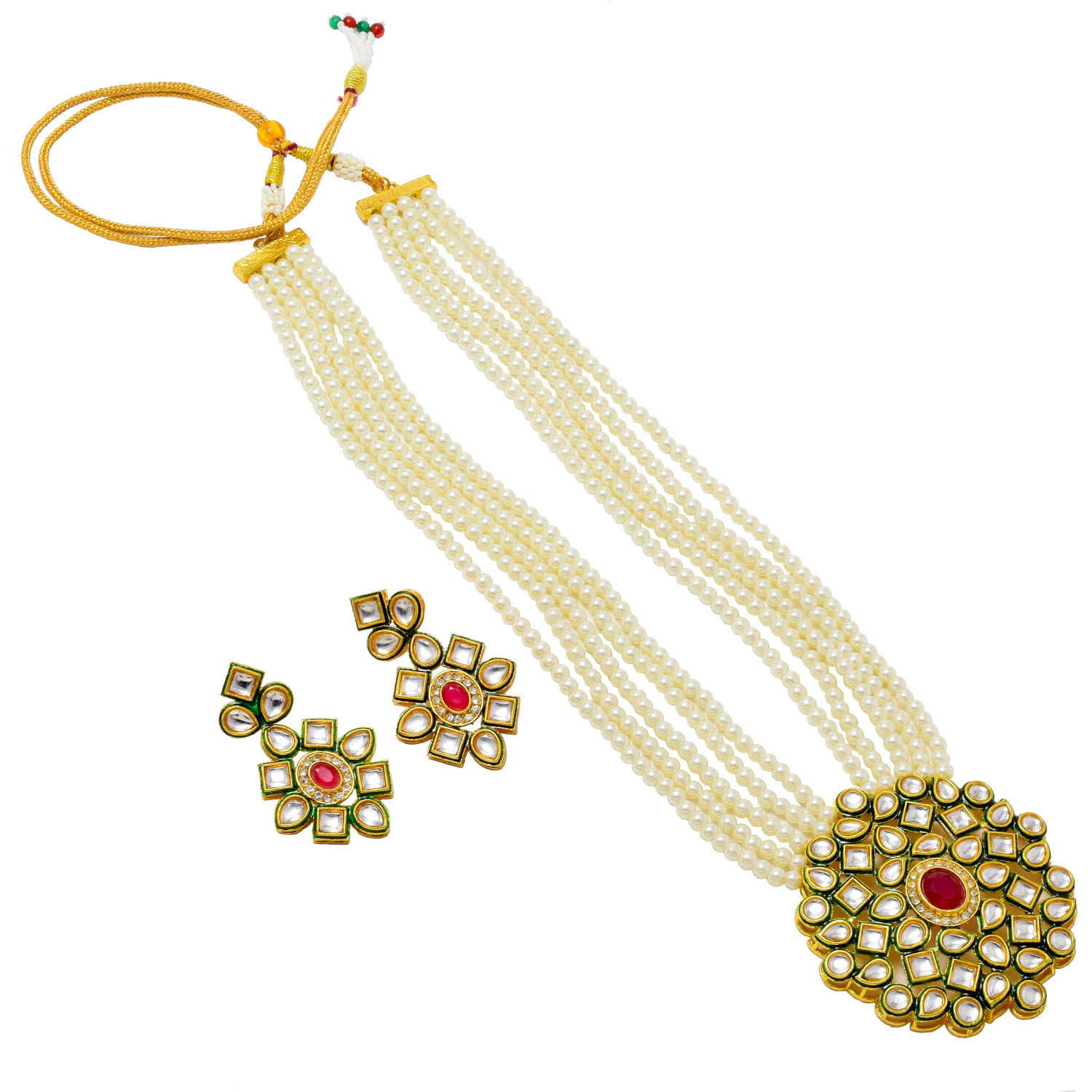 Jewar Mandi - Beige Brass Necklace Set ( Pack of 1 )