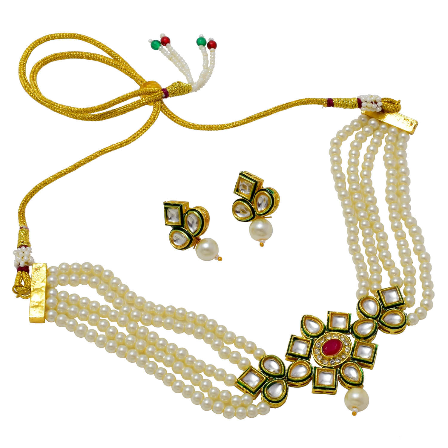     			Jewar Mandi Brass White Designer Necklaces Set Choker
