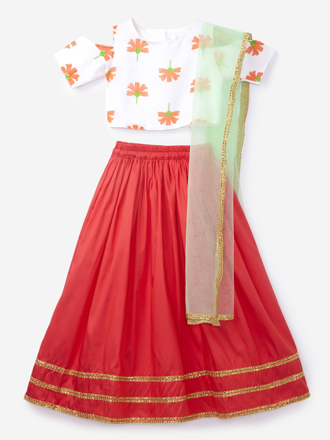 K&U Polyester Lehenga Choli Sets For Girls ( , Red )
