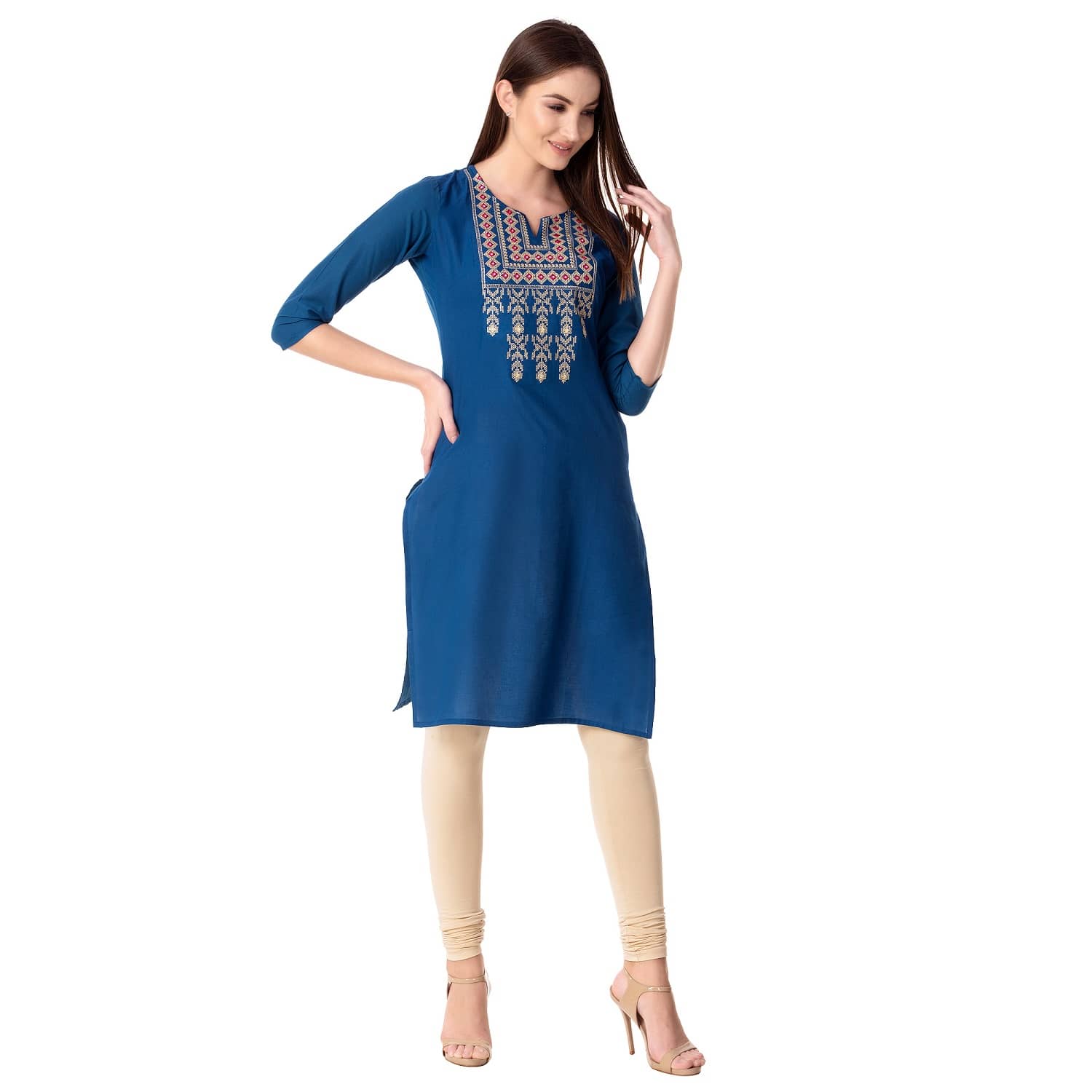 KSHARAA - Blue Cotton Women's Straight Kurti - Kurtis, Tunics | Buy online on ZillyBuy