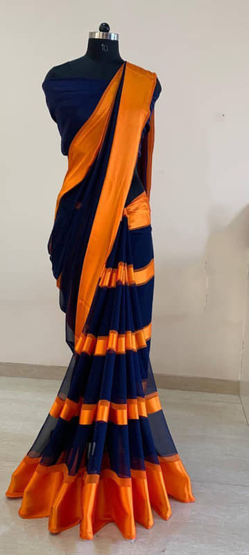 Sitanjali Satin Printed Saree Without Blouse Piece ( Orange ) - Sarees | Buy online on ZillyBuy