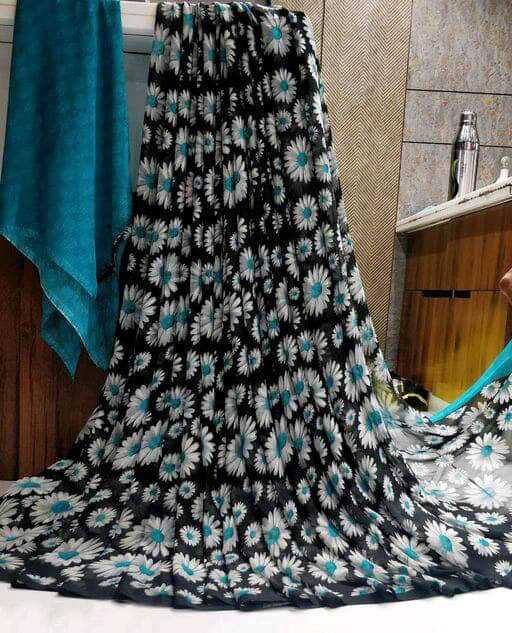     			Sitanjali Georgette Printed Saree Without Blouse Piece ( SkyBlue )