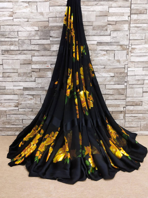 Sitanjali Satin Printed Saree Without Blouse Piece ( Yellow ) Sitanjali Satin Printed Saree Without Blouse Piece ( Yellow )