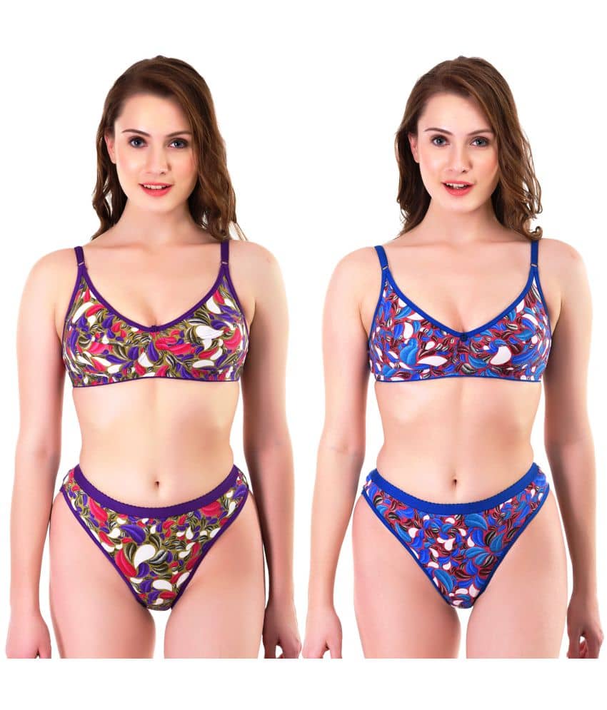 TCG Pack of 2 Cotton Women's Bra & Panty Set ( Multi Color )