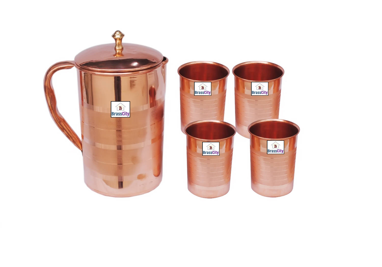     			BrassCity Copper JUG:2000ml, GLASS:300ml ml Jug & Glass Sets