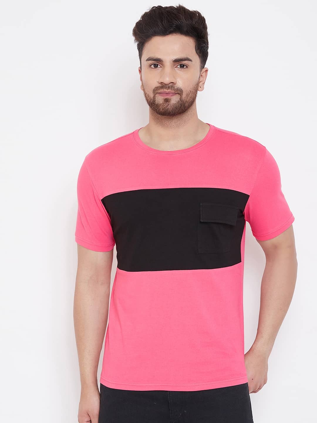 Gritsones Pack of 1 Cotton Blend Regular Fit Men's T-Shirt ( Pink )