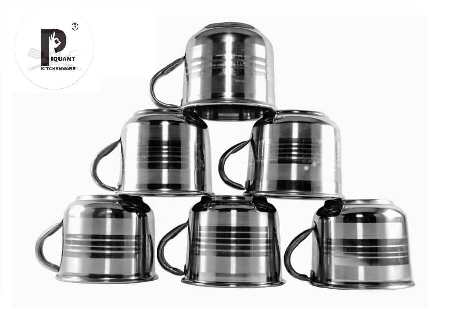 PIQUANT KITCHENWARE Steel Single Wall Fancy Tea Cup 6 Pcs ml