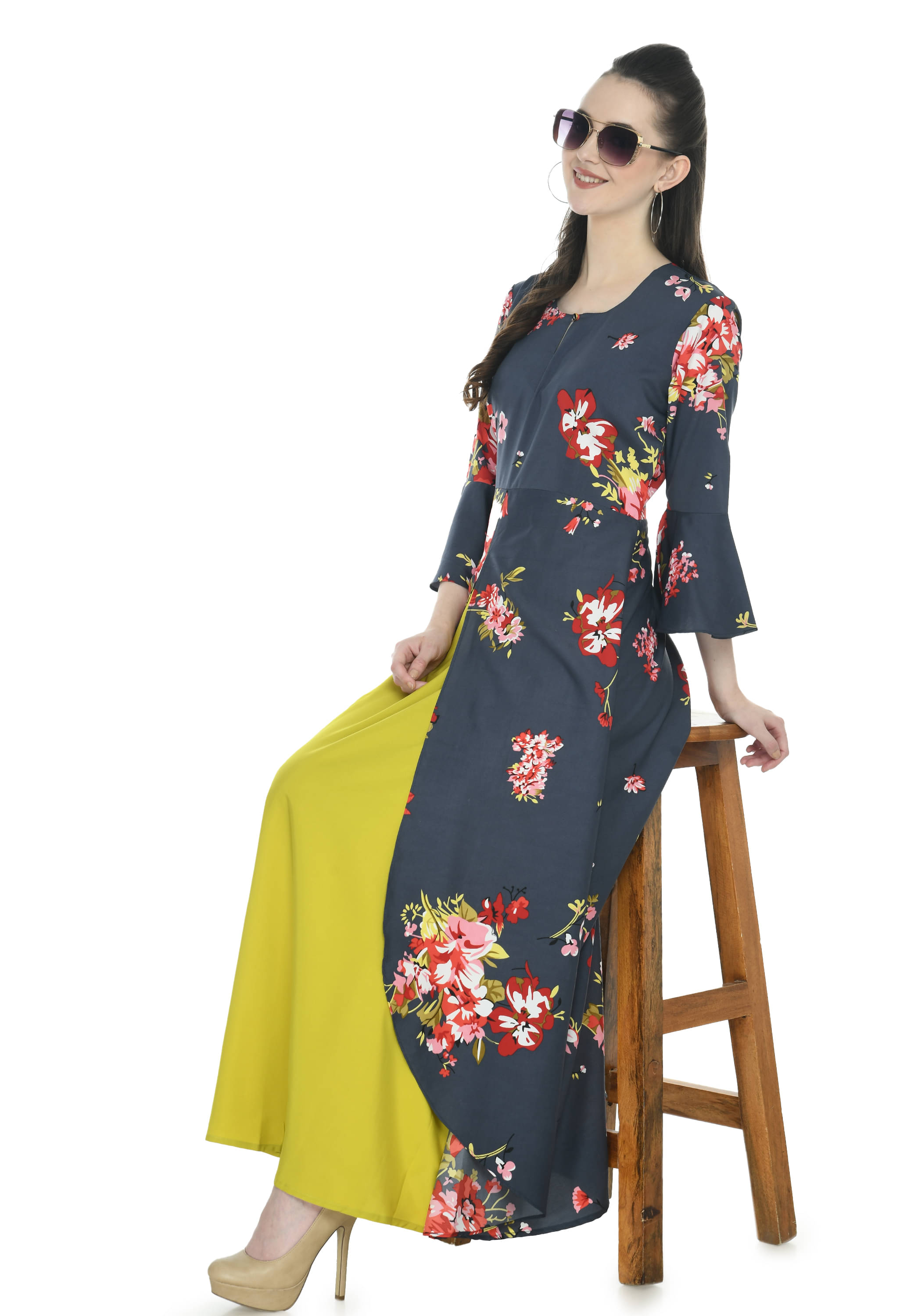 Rudrakriti Women Crepe A-line Dress ( Blue ) Rudrakriti Women Crepe A-line Dress ( Blue )