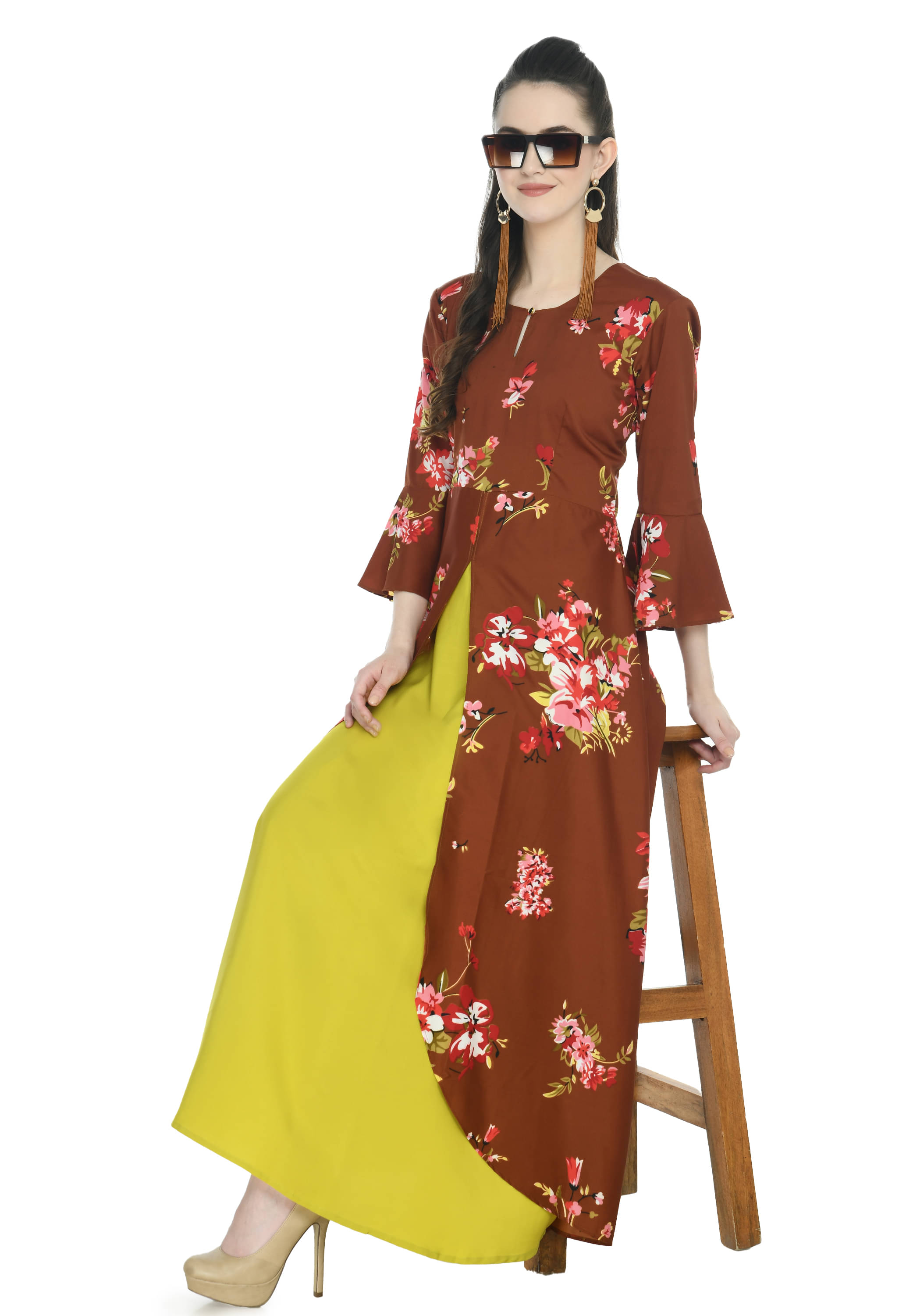 Rudrakriti Women Crepe A-line Dress ( Brown )     			Rudrakriti Women Crepe A-line Dress ( Brown )