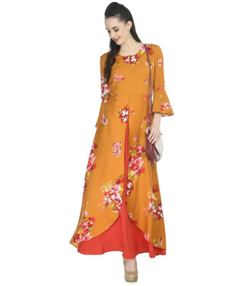     			Rudrakriti Women Crepe A-line Dress ( Yellow )