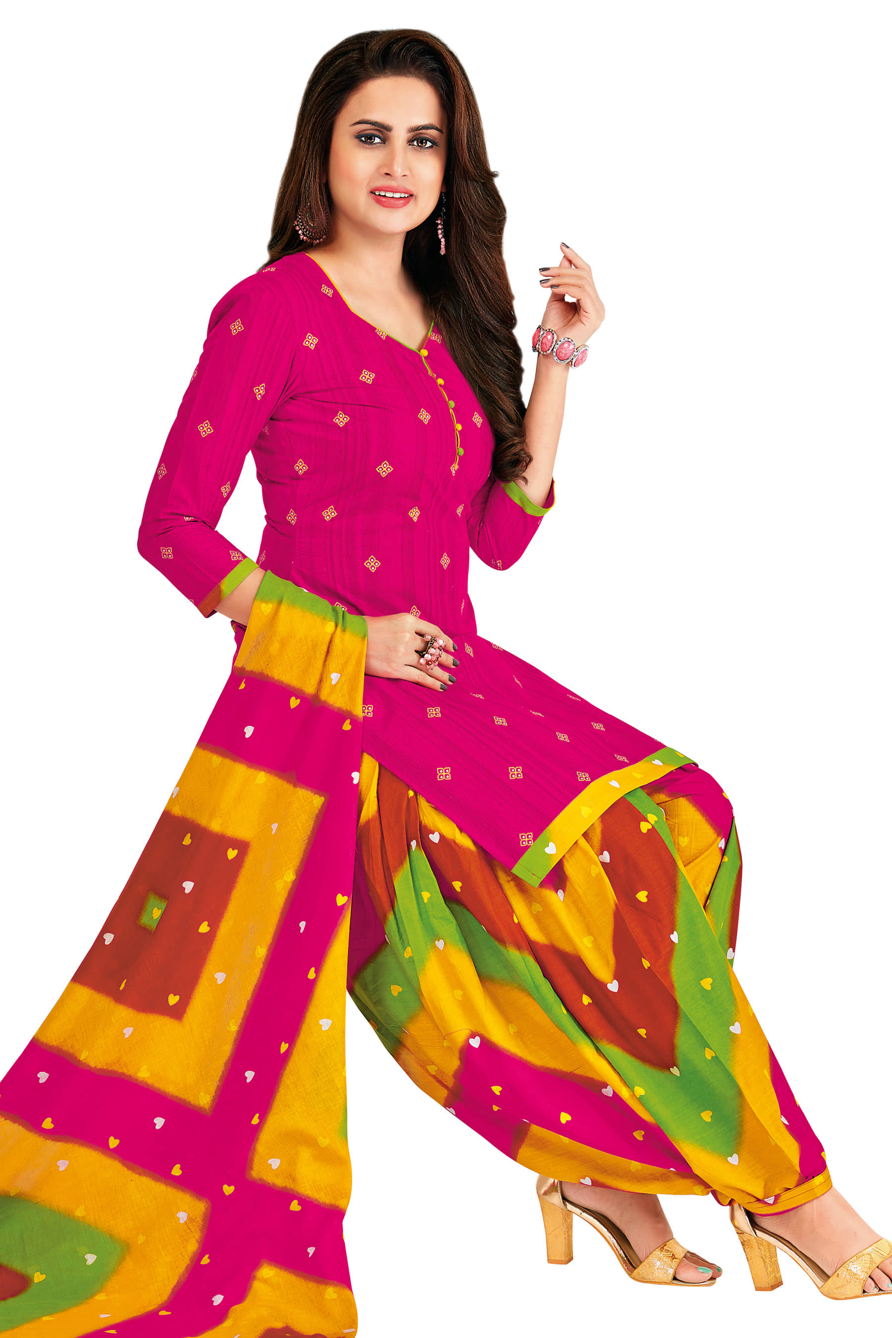 SIMMU Pink Cotton Unstitched Dress Material - Single - Unstitched Fabrics | Buy online on ZillyBuy