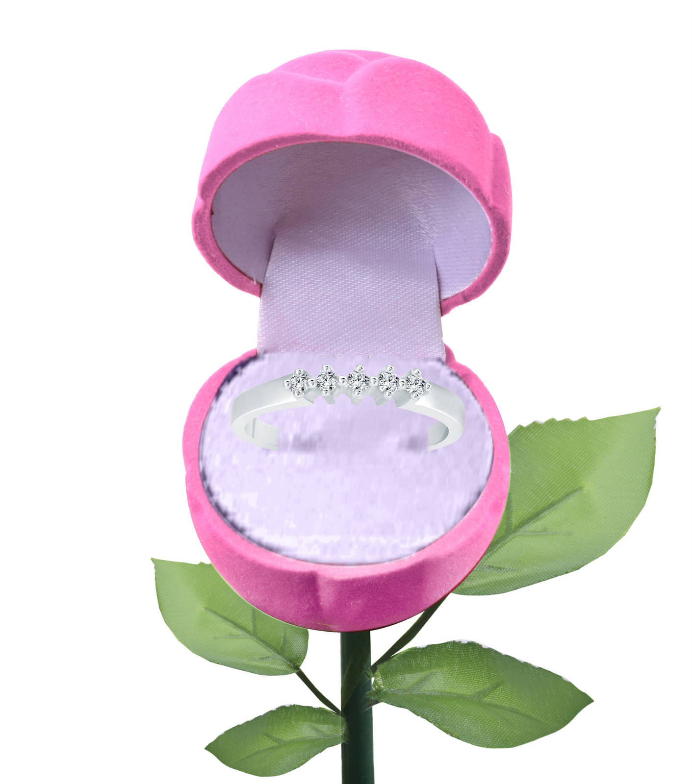     			Vighnaharta Five Stone CZ Rhodium Plated Alloy Ring with PROSE Ring Box for Women and Girls - [VFJ1172ROSE-PINK12]