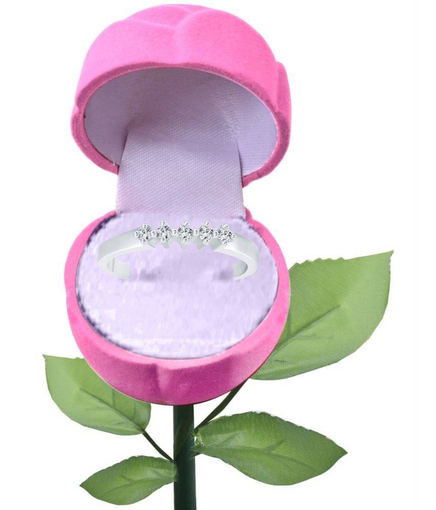     			Vighnaharta Five Stone CZ Rhodium Plated Alloy Ring with PROSE Ring Box for Women and Girls - [VFJ1172ROSE-PINK8]