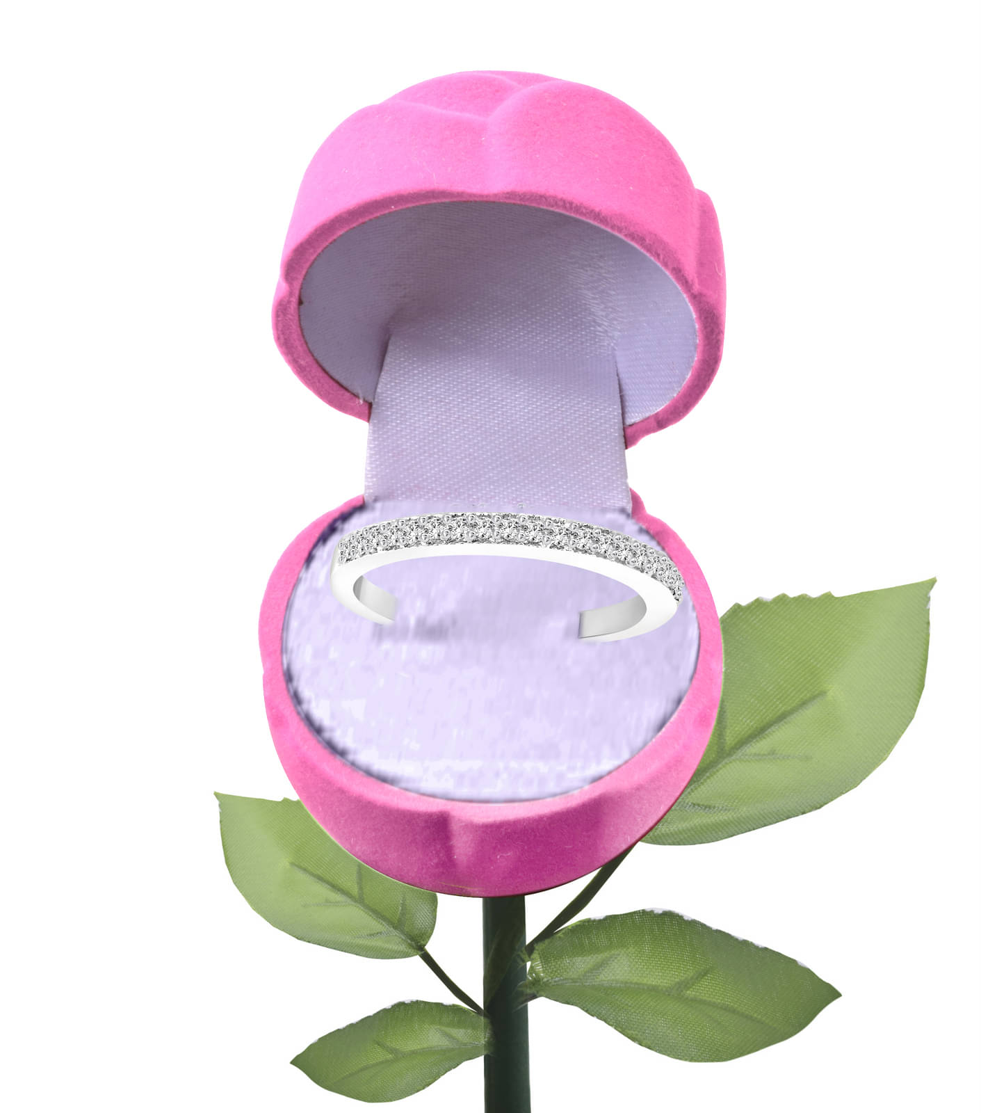     			Vighnaharta Half Round CZ Rhodium Plated Alloy Ring with PROSE Ring Box for Women and Girls - [VFJ1064ROSE-PINK16]