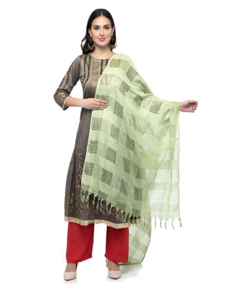 A R Silk Green Cotton Checkered Dupatta - Single A R Silk Green Cotton Checkered Dupatta - Single