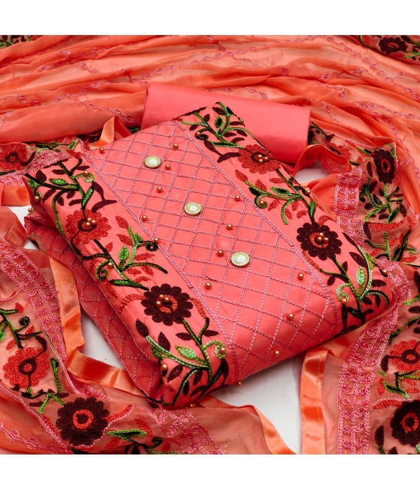 Gazal Fashions - Orange Cotton Blend Dress Material ( Pack of 1 ) - Unstitched Fabrics | Buy online on ZillyBuy