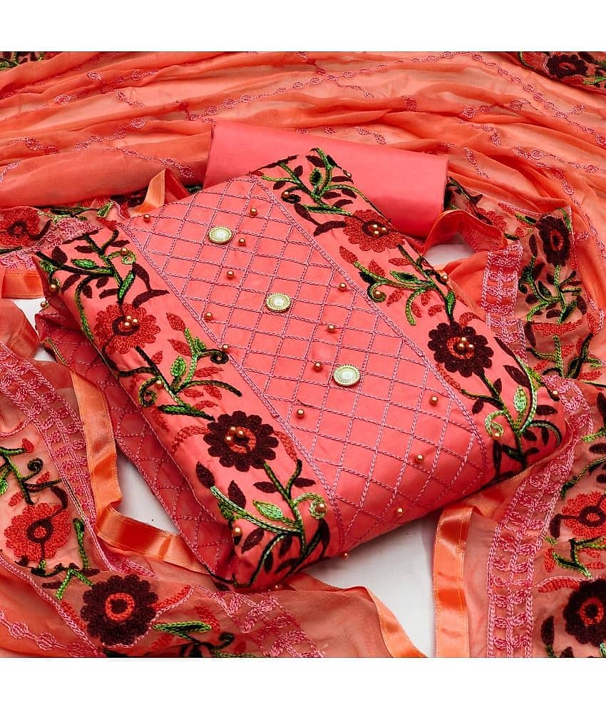 Gazal Fashions - Orange Cotton Blend Dress Material ( Pack of 1 ) - Unstitched Fabrics | Buy online on ZillyBuy