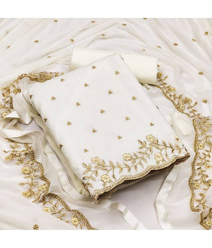 Gazal Fashions - White Cotton Blend Dress Material ( Pack of 1 ) - Unstitched Fabrics | Buy online on ZillyBuy