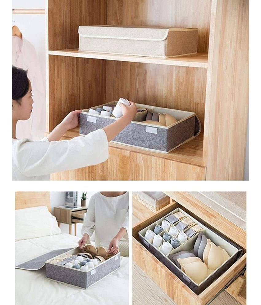     			House of Quirk Innerwear Organizer 15+1 Compartment Non-Smell Non Woven Foldable Fabric Storage Box for Closet
