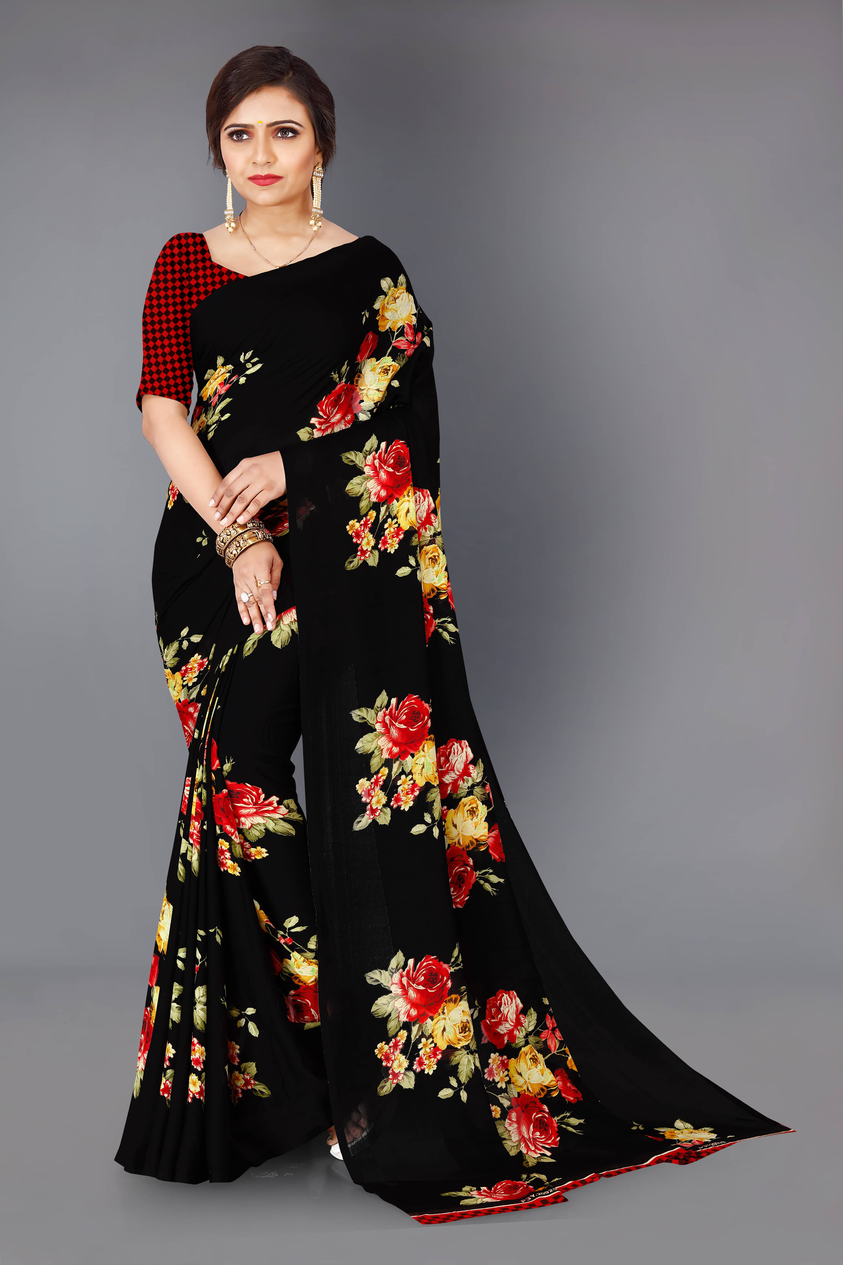     			ANAND SAREES Georgette Printed Saree With Unstitched Blouse Piece ( Black )