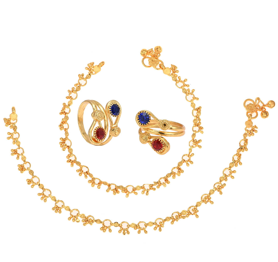 AanyaCentric Gold Plaed 1 Pair Anklet & 1 Pair Toe Ring Combo AanyaCentric Gold Plaed 1 Pair Anklet & 1 Pair Toe Ring Combo