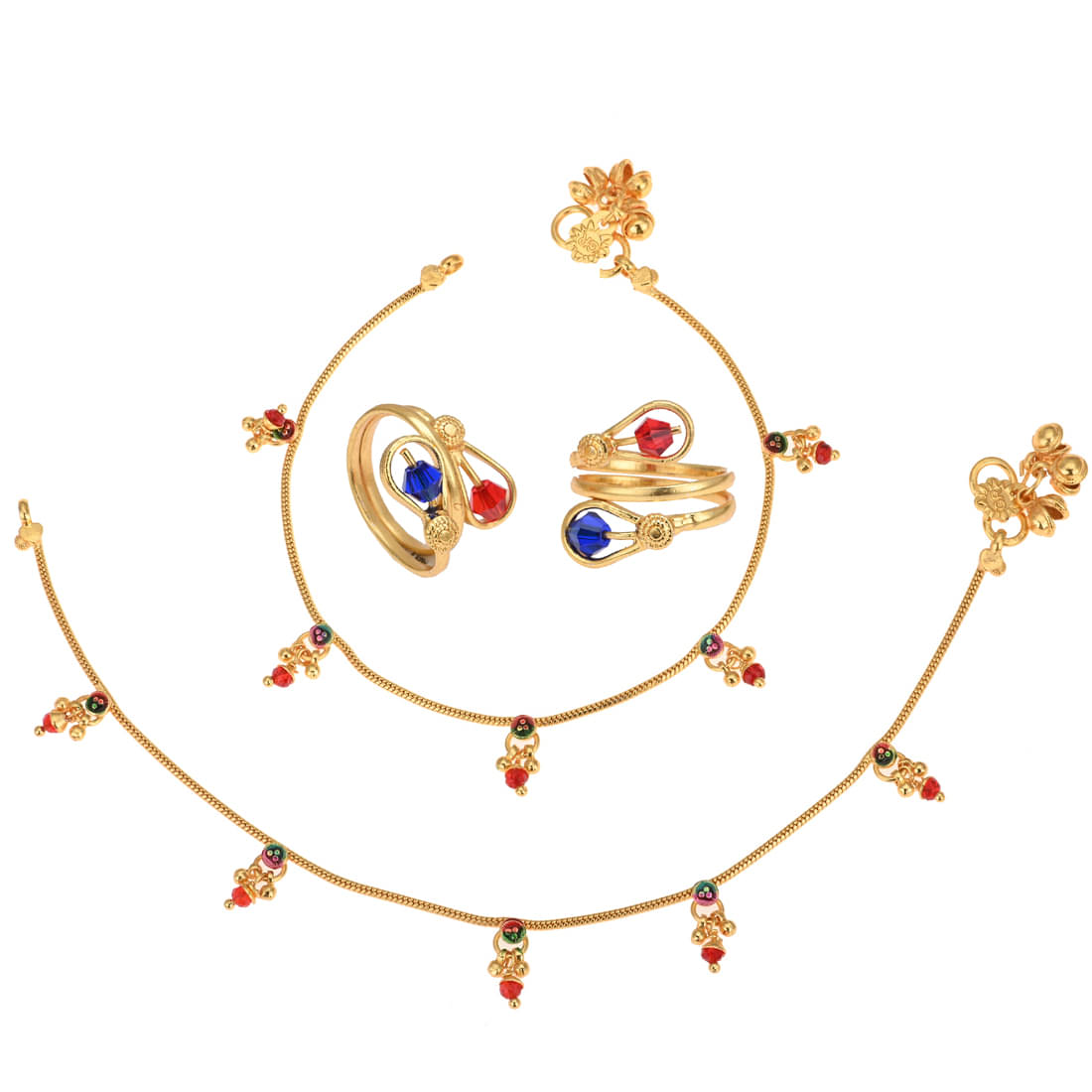 AanyaCentric - Gold Toe Rings & Anklet Set ( Pack of 4 ) AanyaCentric - Gold Toe Rings & Anklet Set ( Pack of 4 )