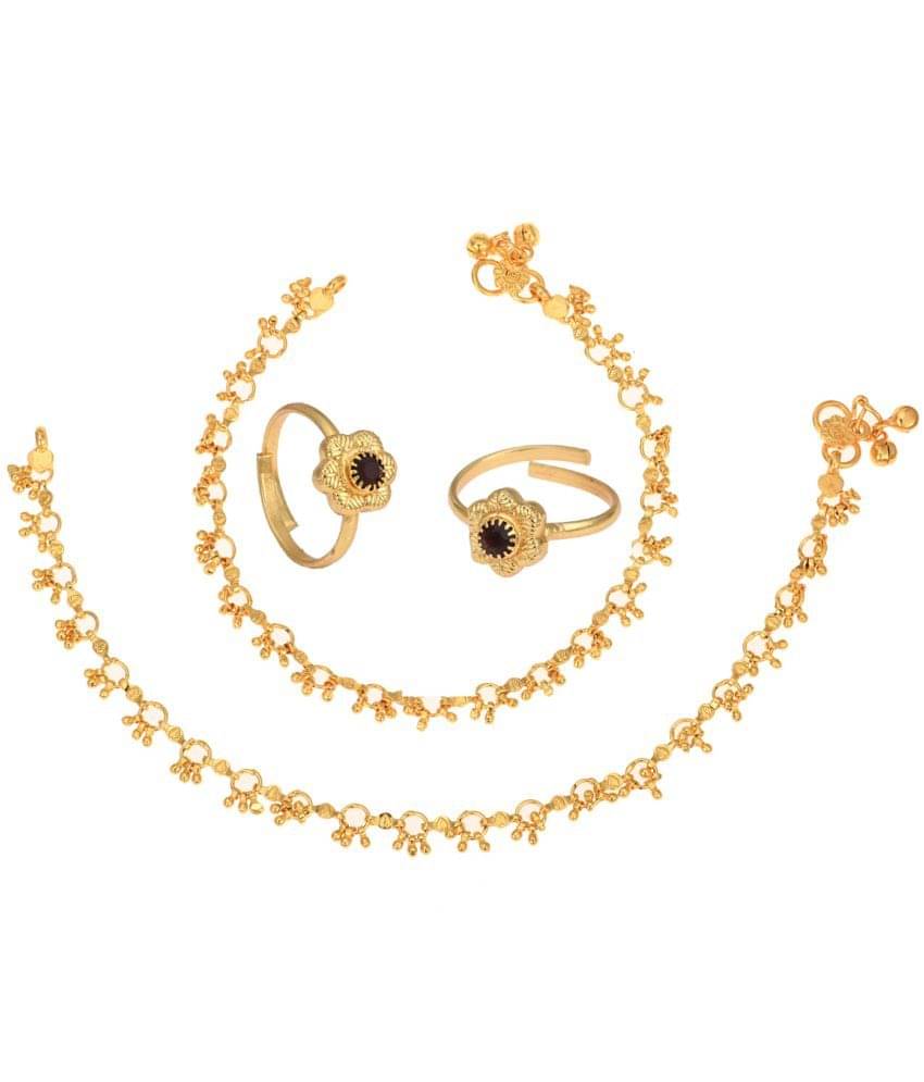 AanyaCentric Gold Plaed 1 Pair Anklet & 1 Pair Toe Ring Combo AanyaCentric Gold Plaed 1 Pair Anklet & 1 Pair Toe Ring Combo