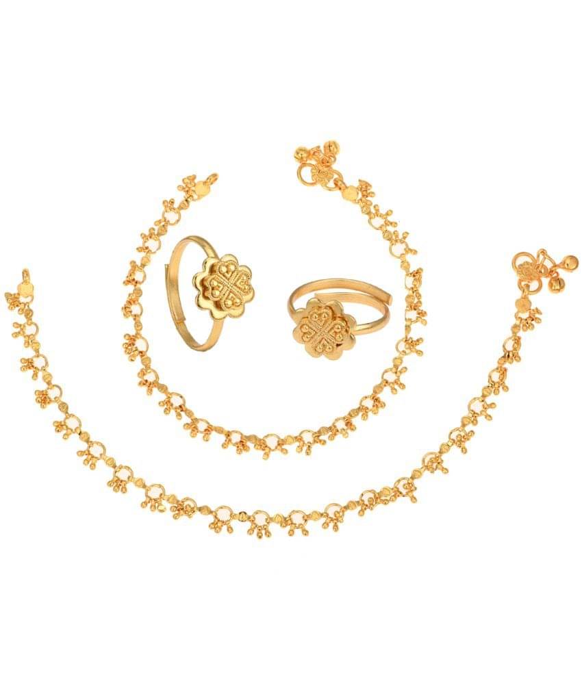     			AanyaCentric Gold Plaed 1 Pair Anklet & 1 Pair Toe Ring Combo