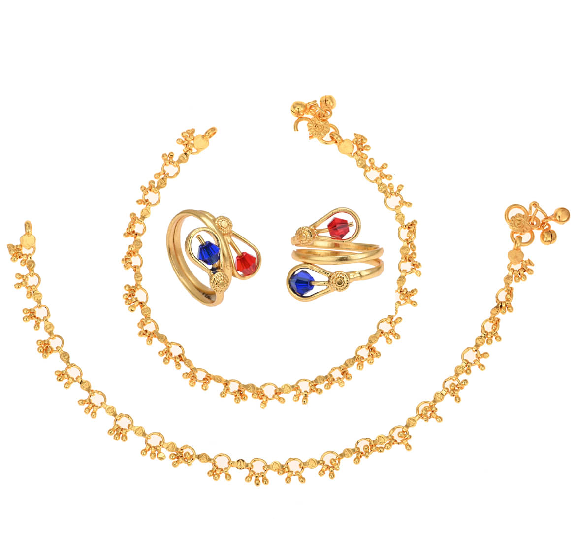     			AanyaCentric Gold Plaed 1 Pair Anklet & 1 Pair Toe Ring Combo