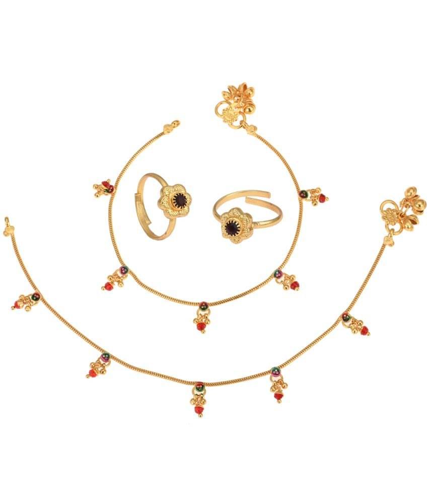     			AanyaCentric Gold Plaed 1 Pair Anklet & 1 Pair Toe Ring Combo