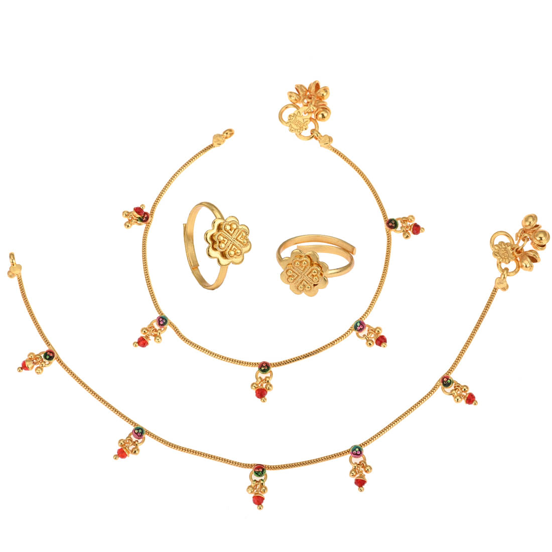     			AanyaCentric Gold Plaed 1 Pair Anklet & 1 Pair Toe Ring Combo