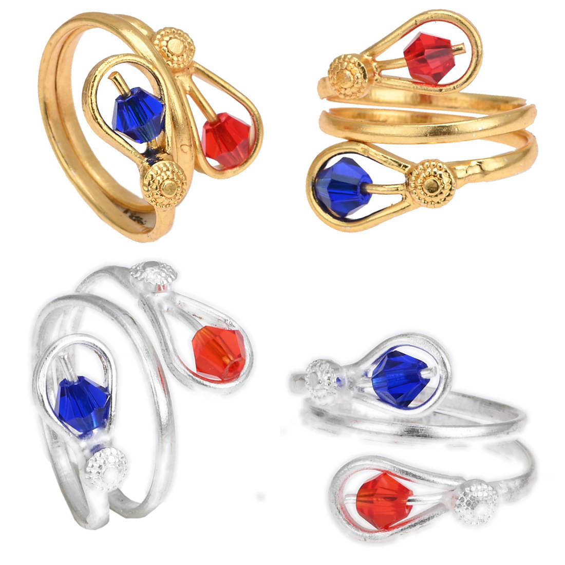 AanyaCentric Gold & Silver Plated 2 Pair Toe Rings     			AanyaCentric Gold & Silver Plated 2 Pair Toe Rings