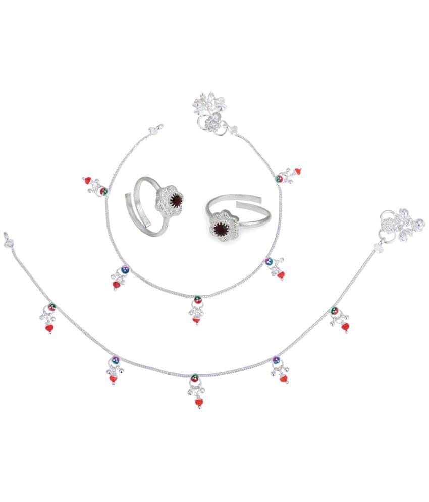     			AanyaCentric Silver Plaed 1 Pair Anklet & 1 Pair Toe Ring Combo