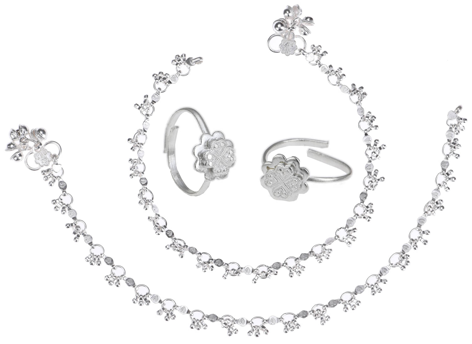     			AanyaCentric Silver Plaed 1 Pair Anklet & 1 Pair Toe Ring Combo