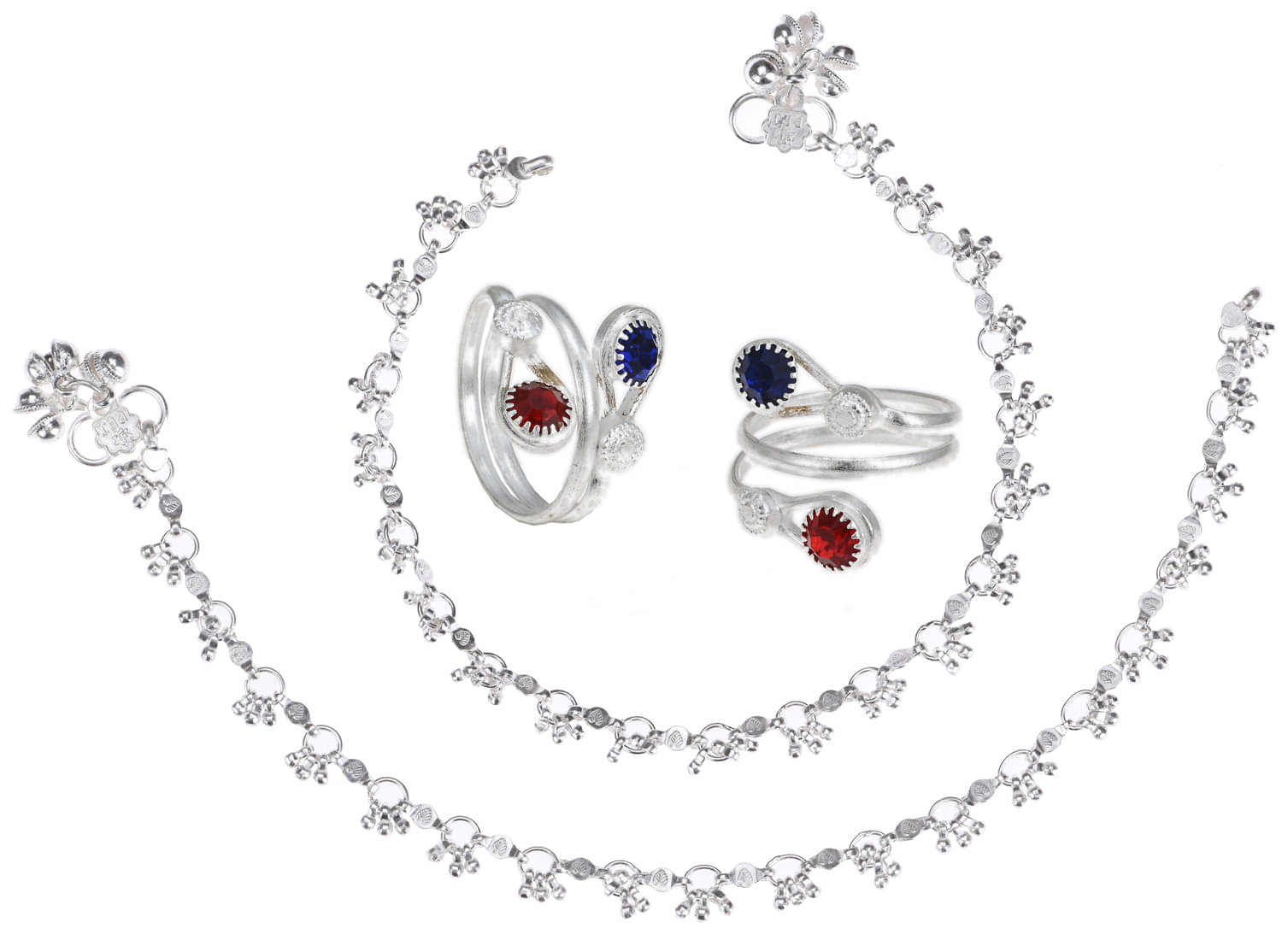     			AanyaCentric Silver Plaed 1 Pair Anklet & 1 Pair Toe Ring Combo