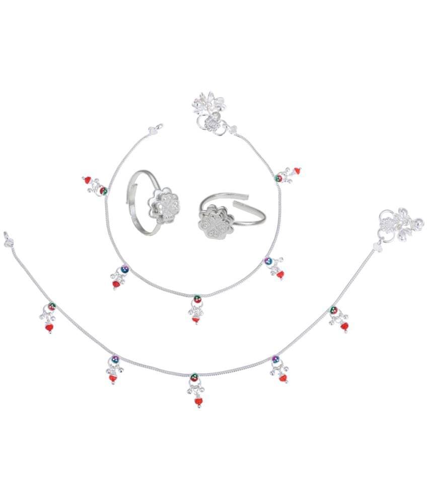 AanyaCentric Silver Plaed 1 Pair Anklet & 1 Pair Toe Ring Combo AanyaCentric Silver Plaed 1 Pair Anklet & 1 Pair Toe Ring Combo