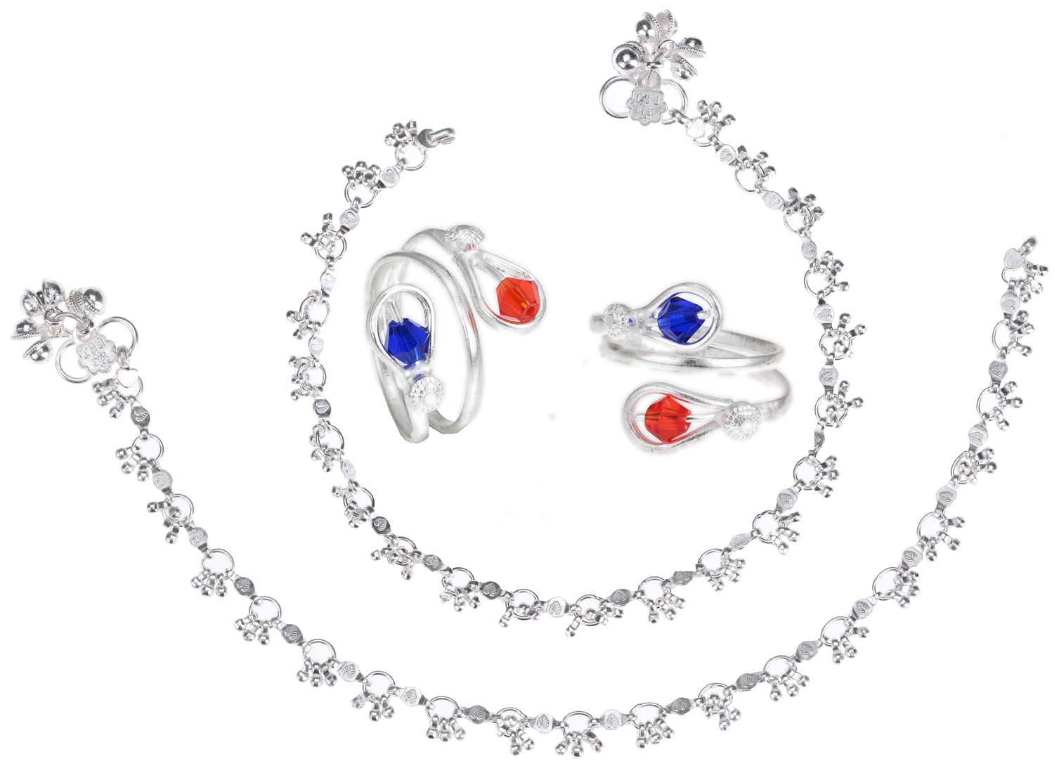 AanyaCentric Silver Plaed 1 Pair Anklet & 1 Pair Toe Ring Combo AanyaCentric Silver Plaed 1 Pair Anklet & 1 Pair Toe Ring Combo