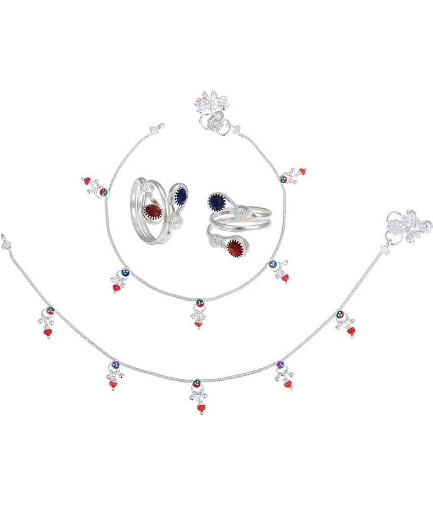 AanyaCentric Silver Plaed 1 Pair Anklet & 1 Pair Toe Ring Combo - Anklets | Buy online on ZillyBuy