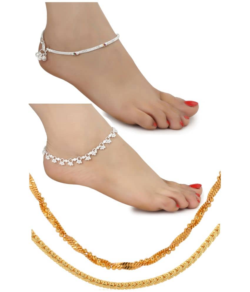 AanyaCentric Silver Plated 1 Pair Anklet 2nos 28inches Long Chains Combo - Anklets | Buy online on ZillyBuy