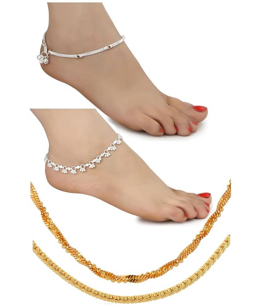 AanyaCentric Silver Plated 1 Pair Anklet 2nos 28inches Long Chains Combo - Anklets | Buy online on ZillyBuy