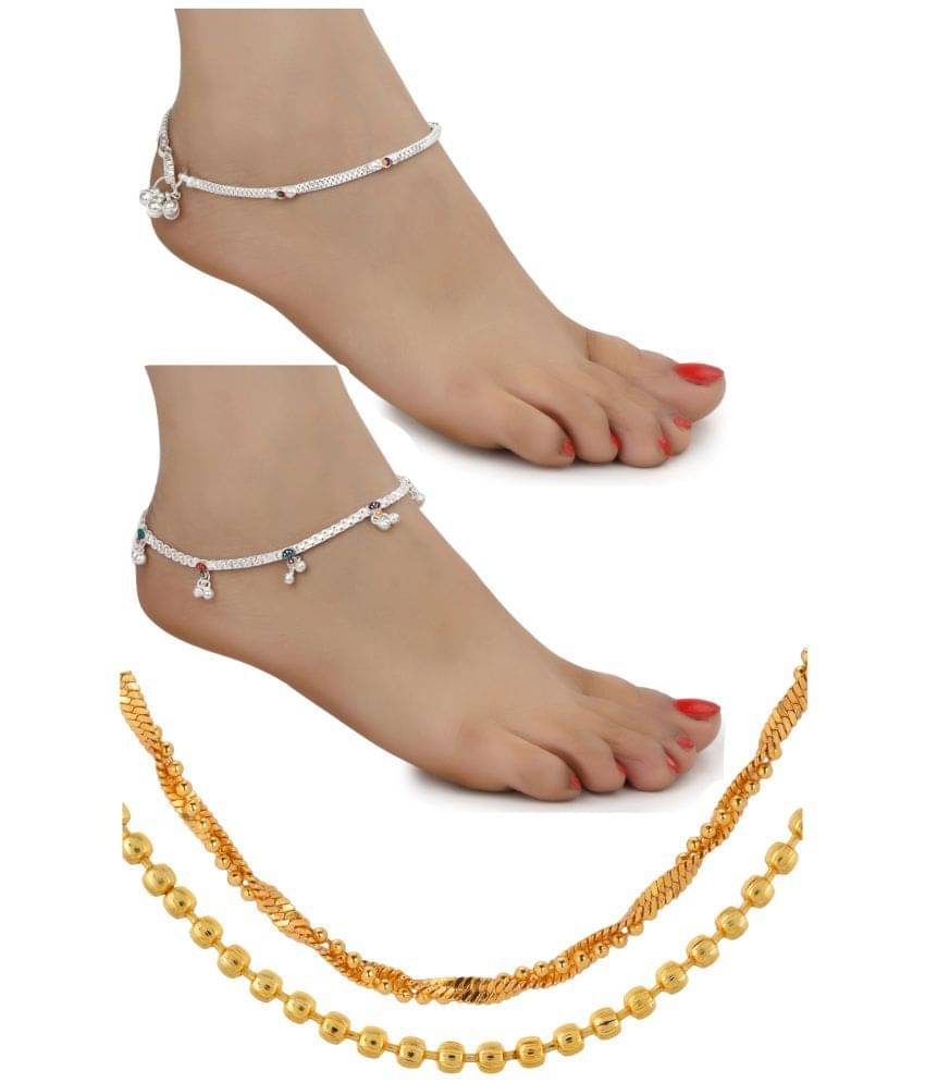 AanyaCentric Silver Plated 1 Pair Anklet 2nos 28inches Long Chains Combo AanyaCentric Silver Plated 1 Pair Anklet 2nos 28inches Long Chains Combo