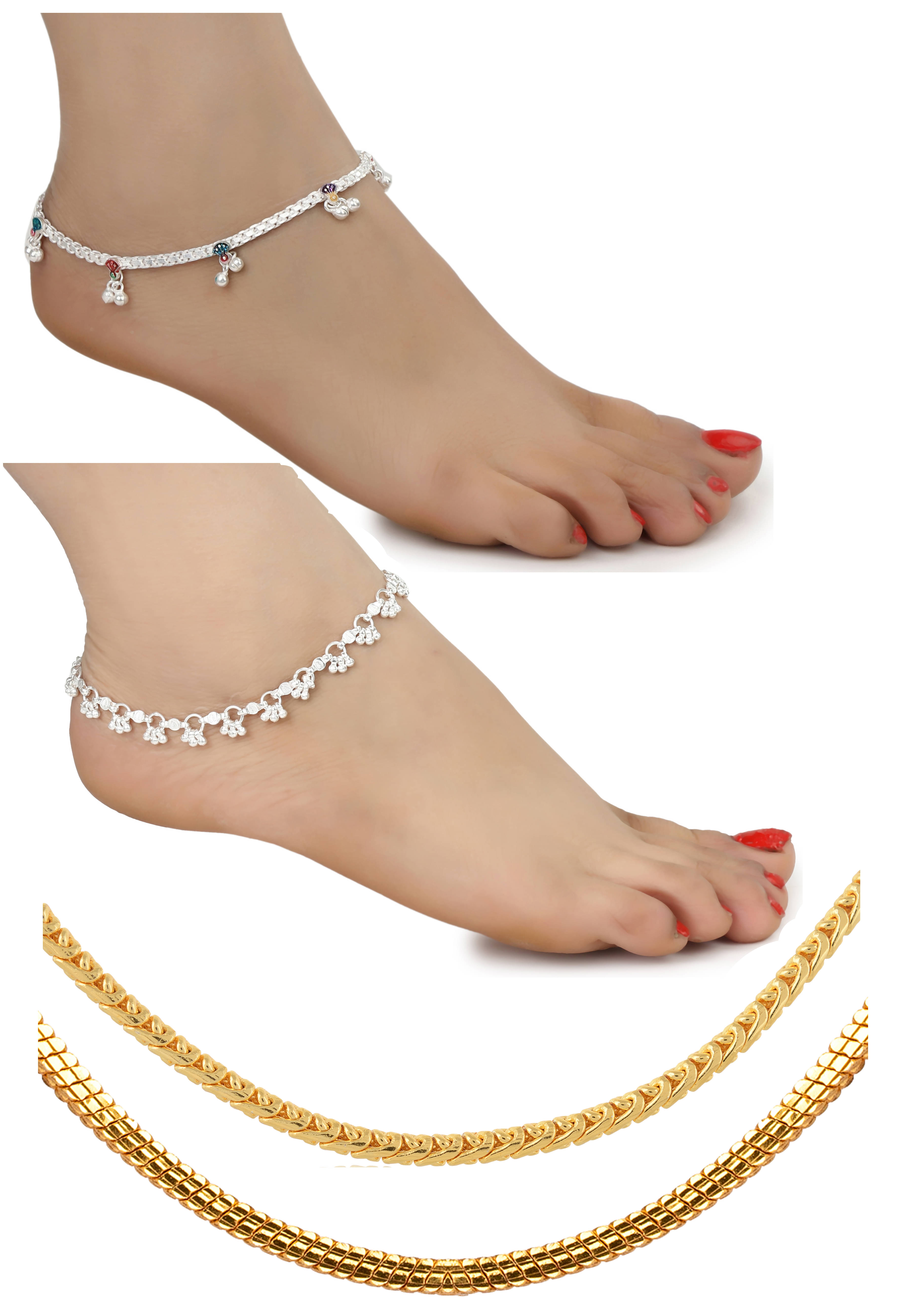 AanyaCentric Silver Plated 1 Pair Anklet 2nos 28inches Long Chains Combo AanyaCentric Silver Plated 1 Pair Anklet 2nos 28inches Long Chains Combo
