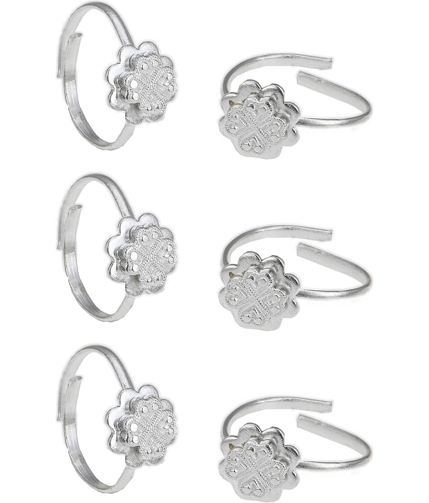 AanyaCentric Silver Plated 3 Pair Toe Rings - Anklets | Buy online on ZillyBuy