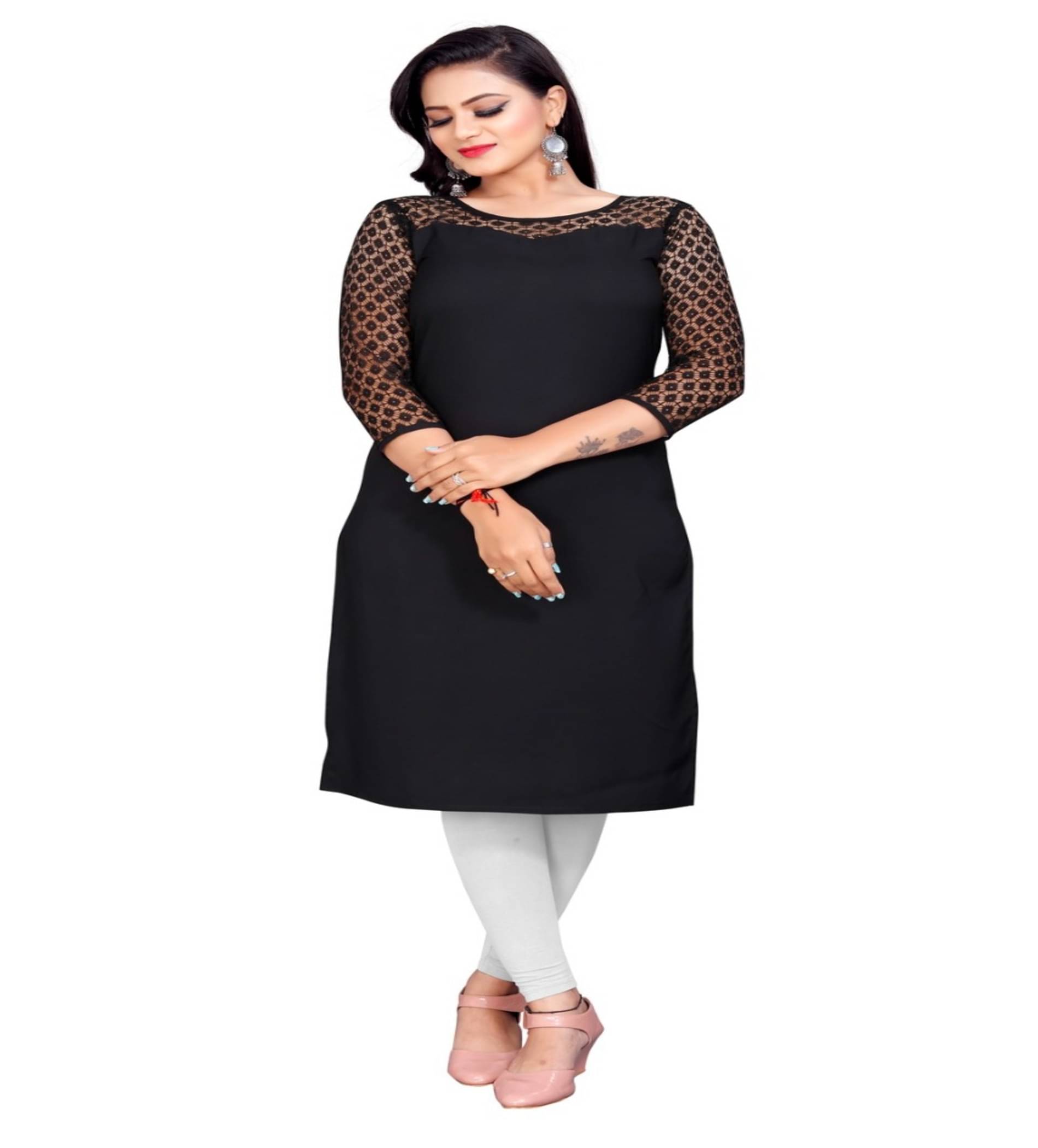     			Dream Beauty Fashion - Black Crepe Women's Straight Kurti ( Pack of 1 )