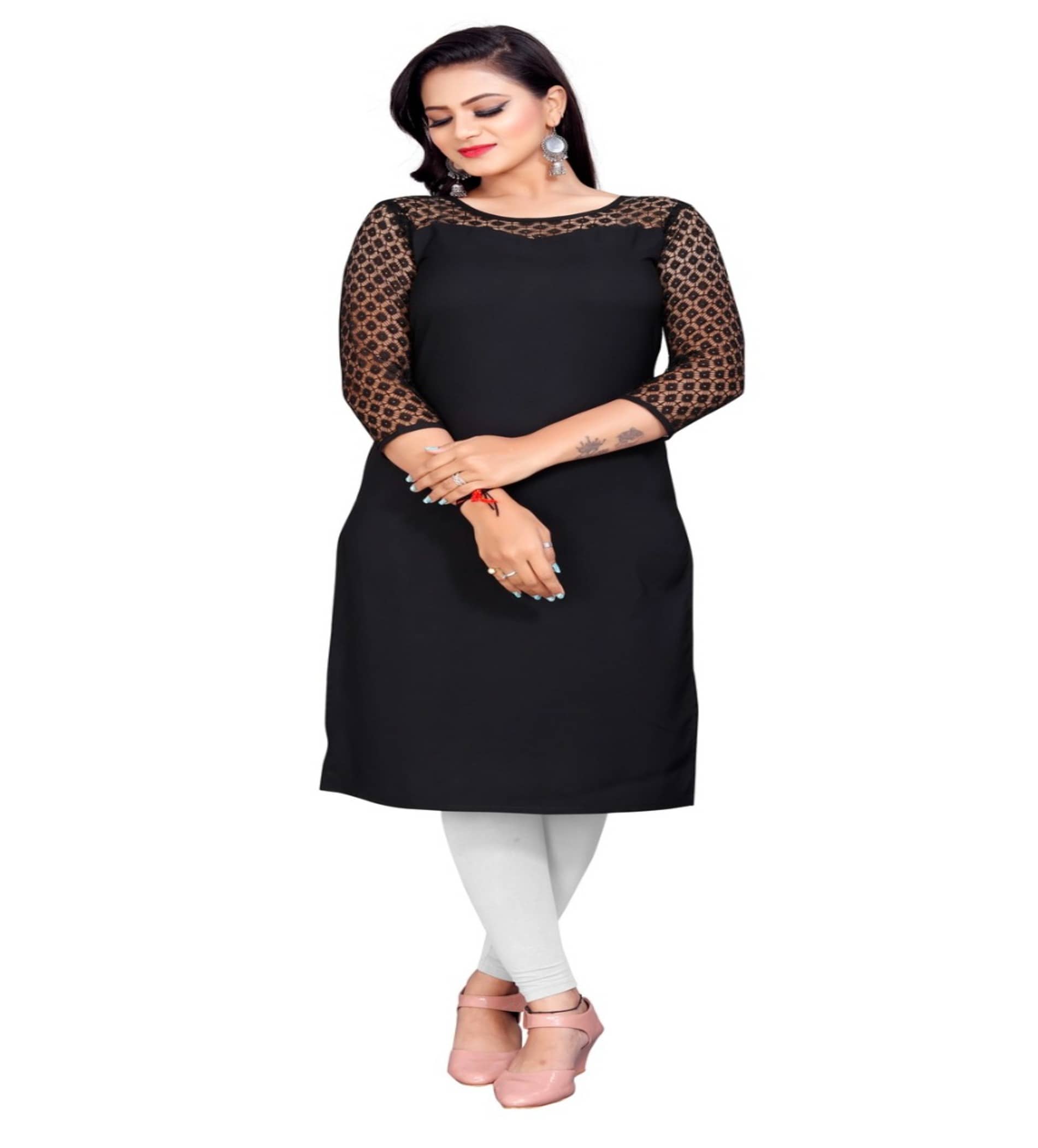 Dream Beauty Fashion - Black Crepe Women's Straight Kurti ( Pack of 1 ) - Kurtis, Tunics | Buy online on ZillyBuy