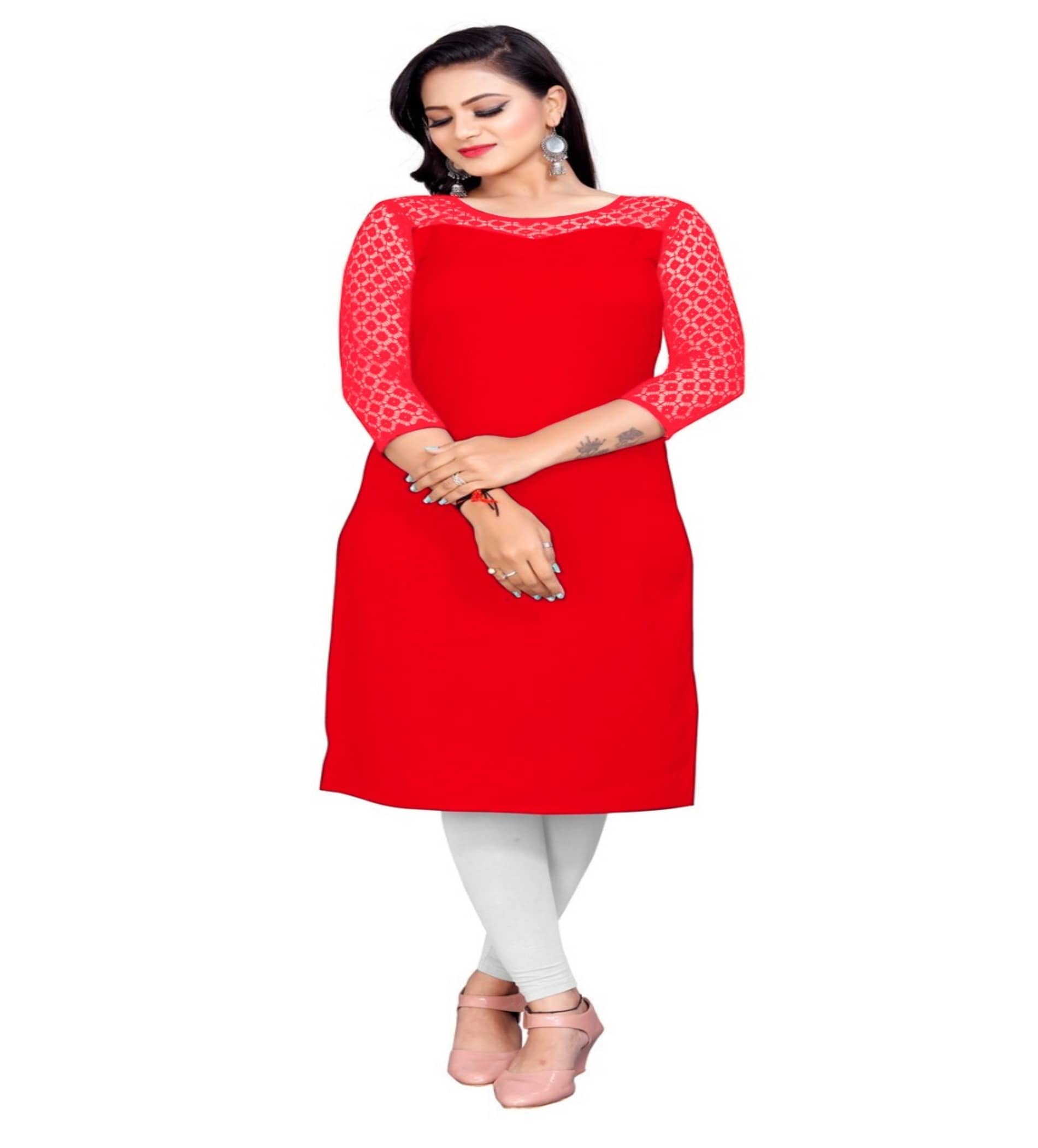 Dream Beauty Fashion - Red Crepe Women's Straight Kurti - Kurtis, Tunics | Buy online on ZillyBuy