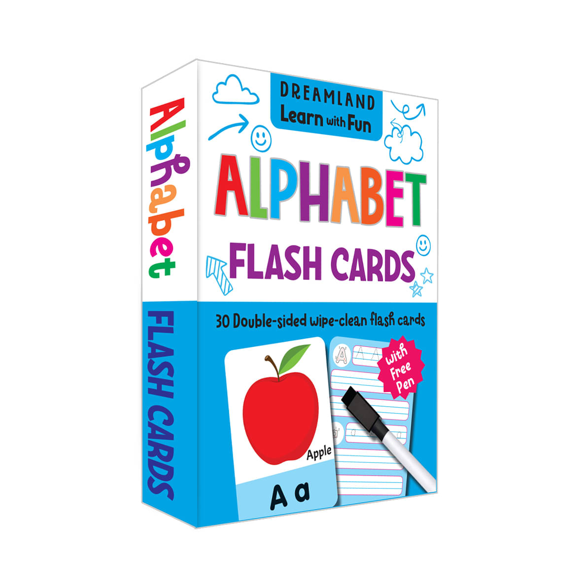     			Flash Cards Alphabet - 30 Double Sided Wipe Clean Flash Cards for Kids (With Free Pen) - Early Learning
